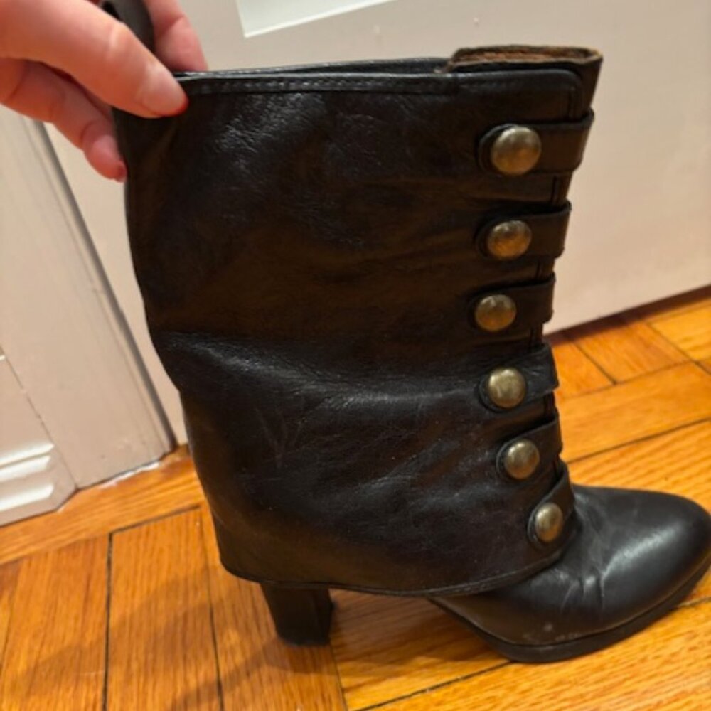 Black cuff booties with gold buttons